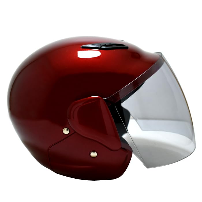 Stylish helmet for and mopeds up to with a in candy and meets SG semi-jet motorcycles, scooters, 125cc, shield, red, standards.