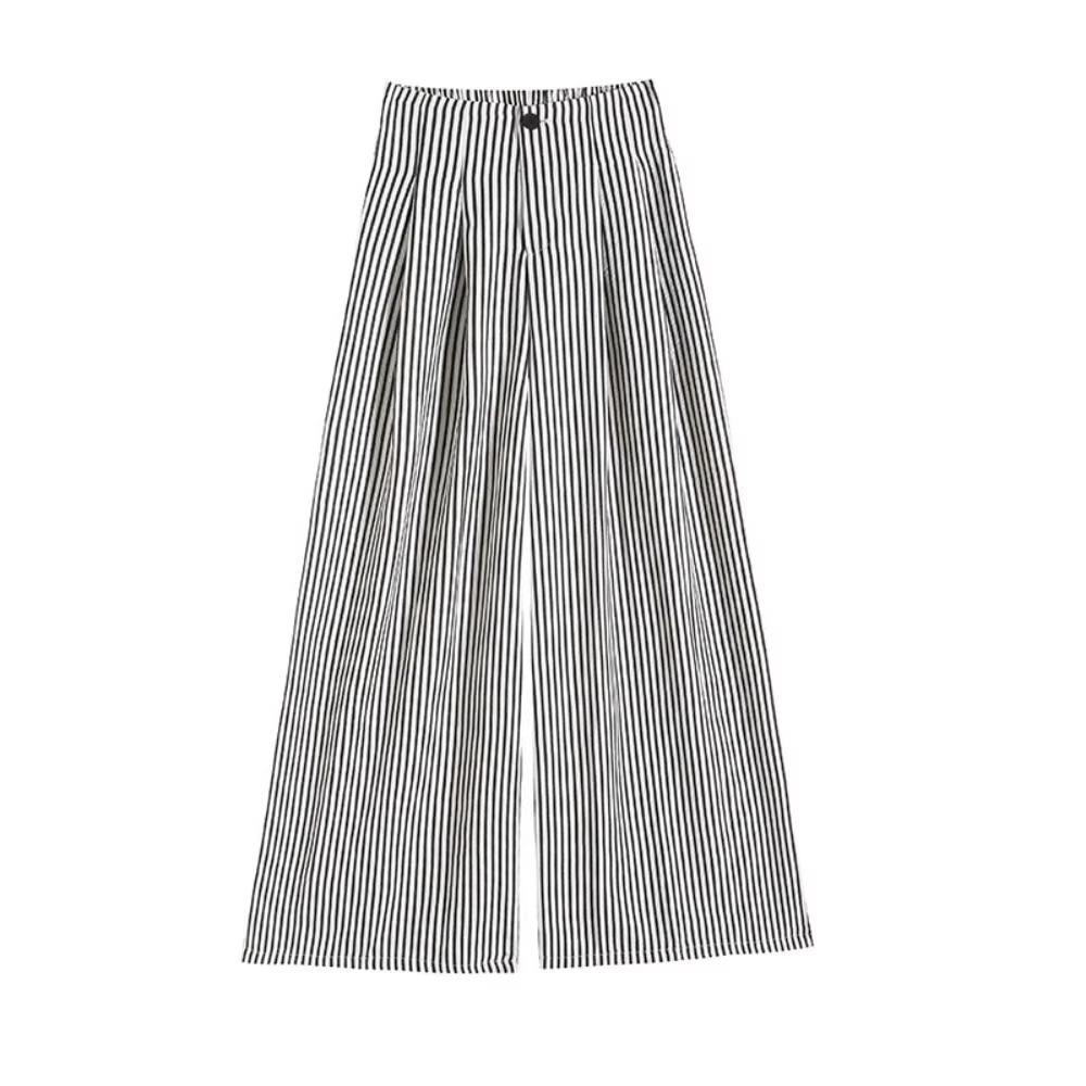 2026 Women's Ice Silk Striped High-Waisted Wide-Leg Pants for Summer