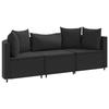 VidaXL Salon de jardin 3 pcs avec coussins noir résine tressée, ensemble de canapés d'extérieur, canapé d'angle de jardin, 3308451