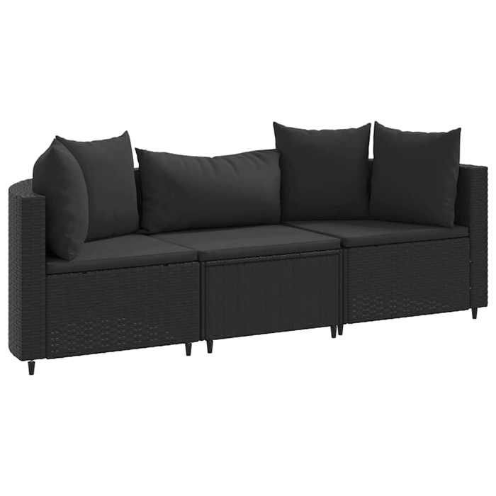 VidaXL Salon de jardin 3 pcs avec coussins noir résine tressée, ensemble de canapés d'extérieur, canapé d'angle de jardin, 3308451