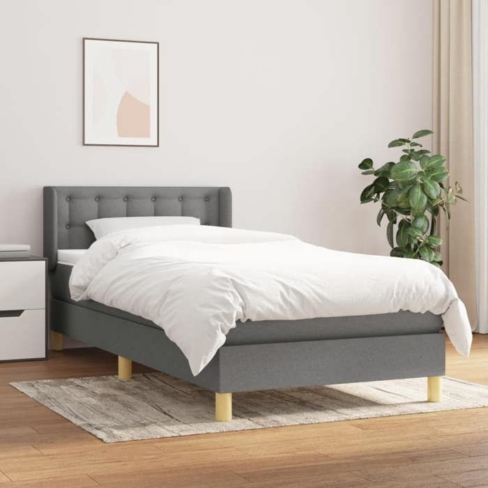 3130554 vidaXL Lit à sommier tapissier et matelas Gris foncé 90x190 cm Tissu