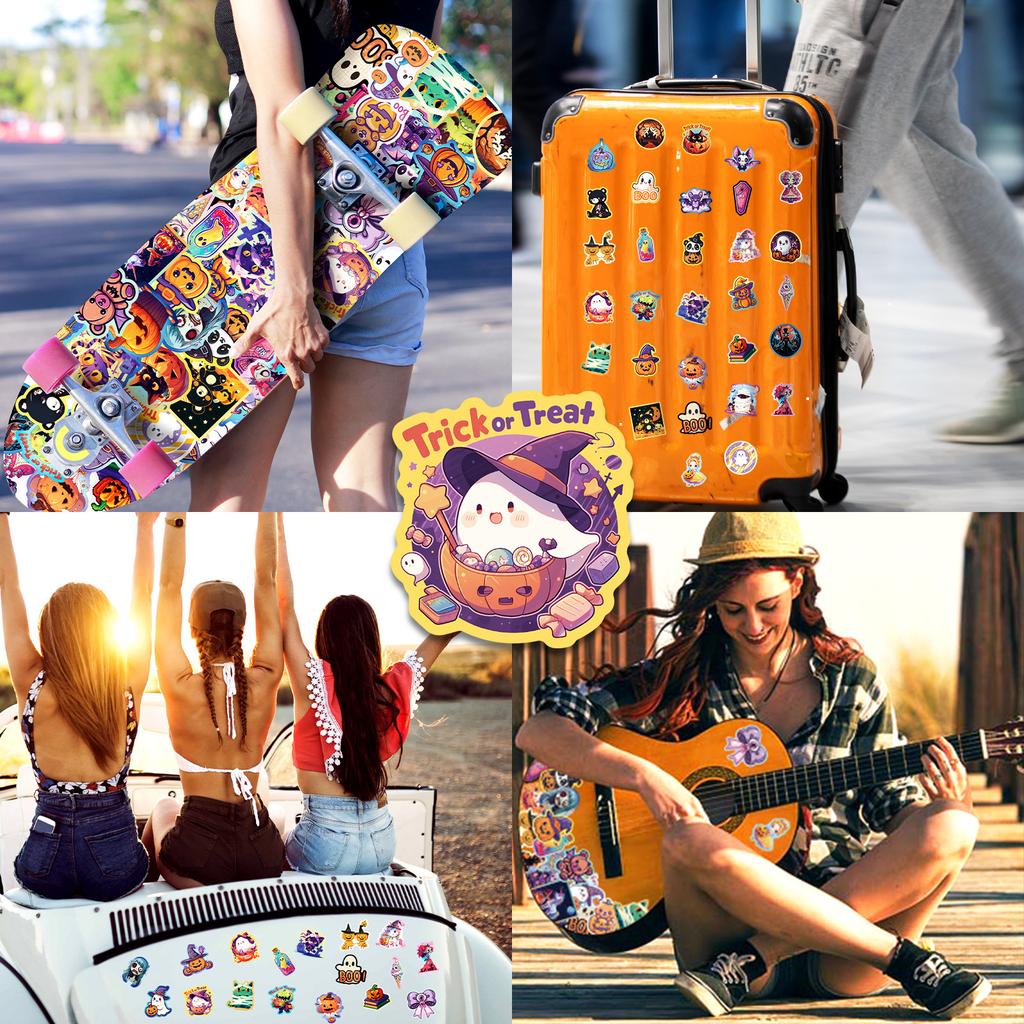 50Pcs Halloween Stickers - Waterproof Repositionable Vinyl Decals for Crafts, Party, Laptop, Luggage, Creative Decor