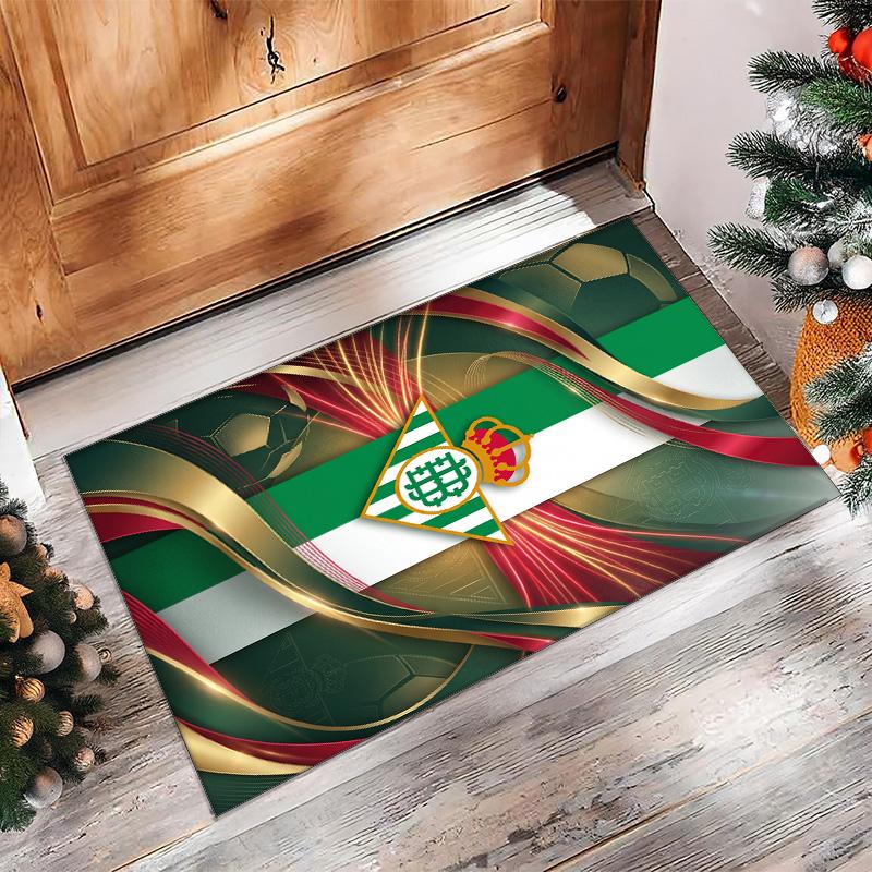 Real Betis Football Print Crystal Velvet Rug, Comfortable Water Absorbent Non Slip Indoor Floor Carpet