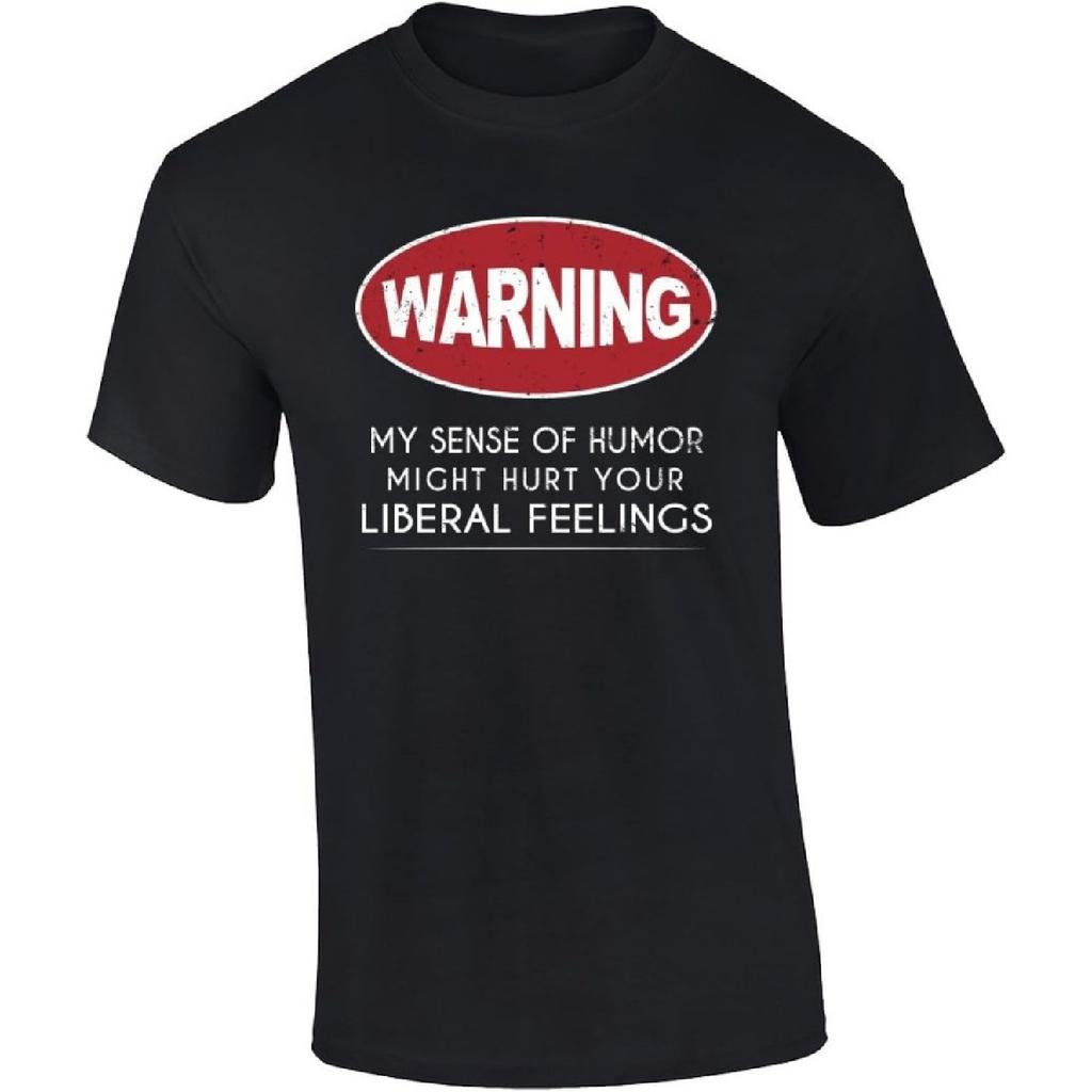 Trenz Shirt Company Funny Warning Humor May Hurt Liberal Feelings Political Short Sleeve T Black