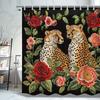 Leopard & Rose Shower Curtain - Vibrant Blue Eyes & Floral Design, Durable Jacquard Polyester, Perfect For Animal Lovers