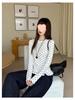 Women's Slim Fit Long Sleeve T-Shirt with White Polka Dot Lace, Round Neck, and Plus Velvet for Autumn/Winter