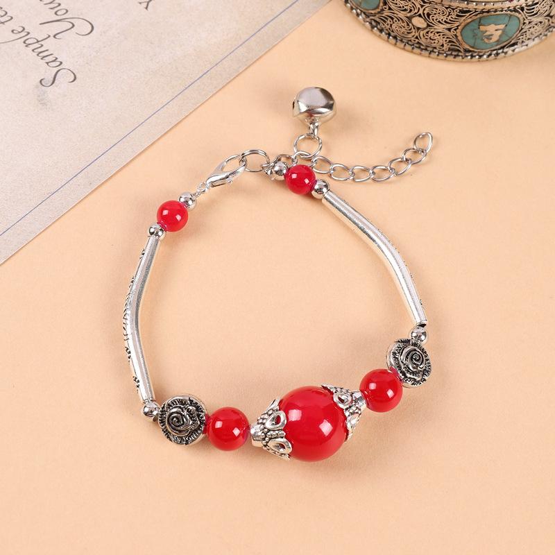 Original Handmade Turquoise Tibetan Silver Small Fish Bracelet Bohemian Retro Personality Bells Miao Silver Bracelet Women