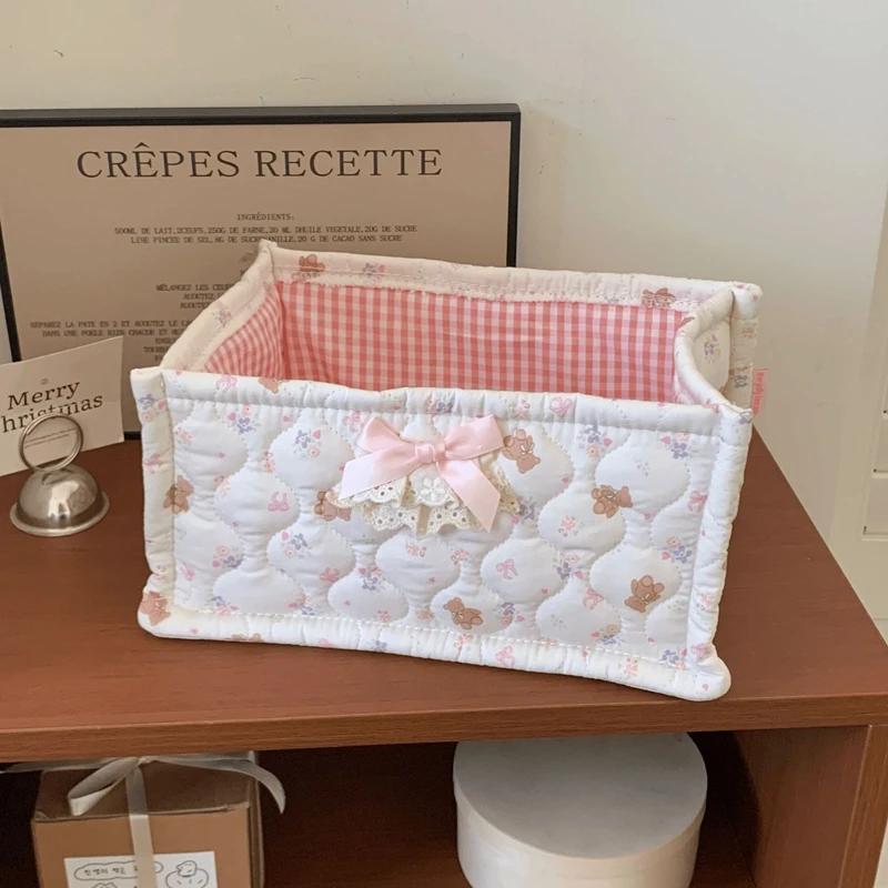 Cute Square Storage Basket Pantry Bedroom Decor Desk Item Organizer Debris Organizing Bag for Snacks Sundries Clutter Management
