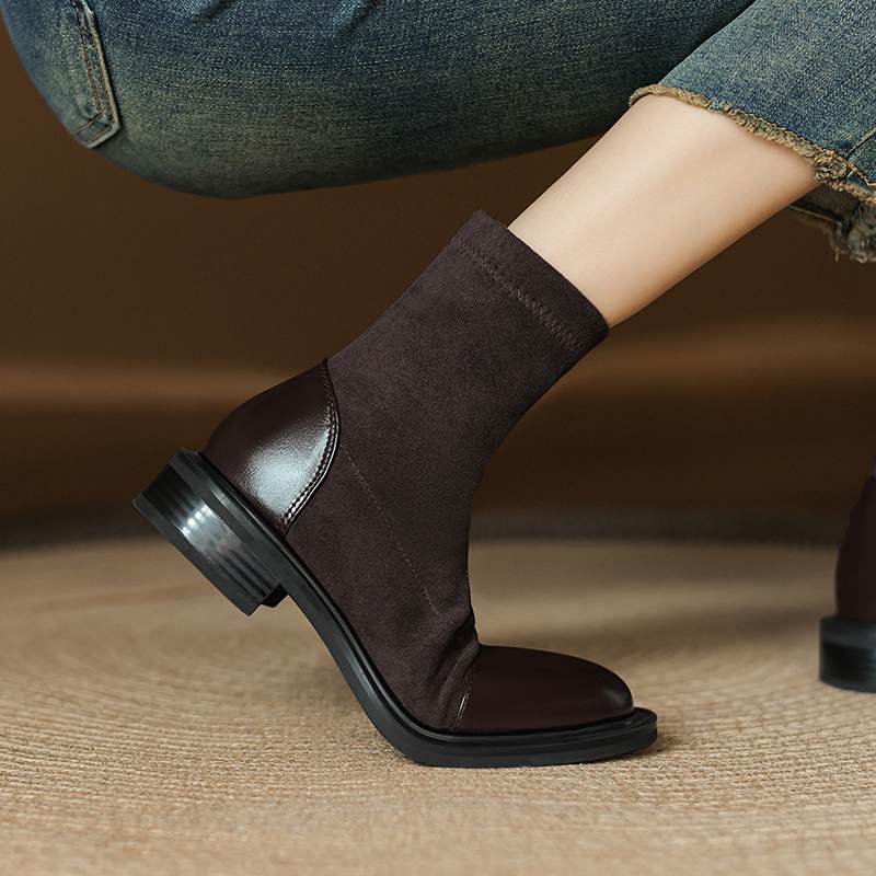 Krazing Po microfiber Flock Winter Round Toe Size 33 Chelsea Boots Size 43 Zipper Fashion Low Heels Stretch Ankle Boots