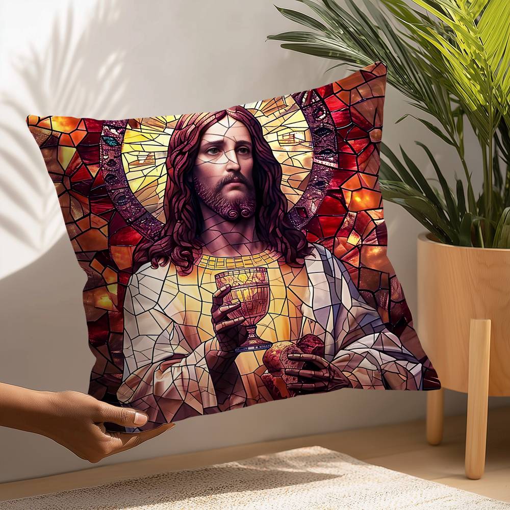 Jesus Christus Kissenbezug Plüschstoff Weicher Kissenbezug Zweiseitiger Druck Kissenhülle Haushaltsgeschenke