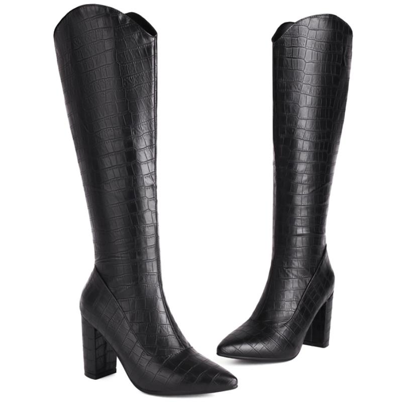 Black White Knee High Boots Women Winter Shoes New 2024 Sexy Western Women's Cowboys Boots Large Size Footwear Brand Designer