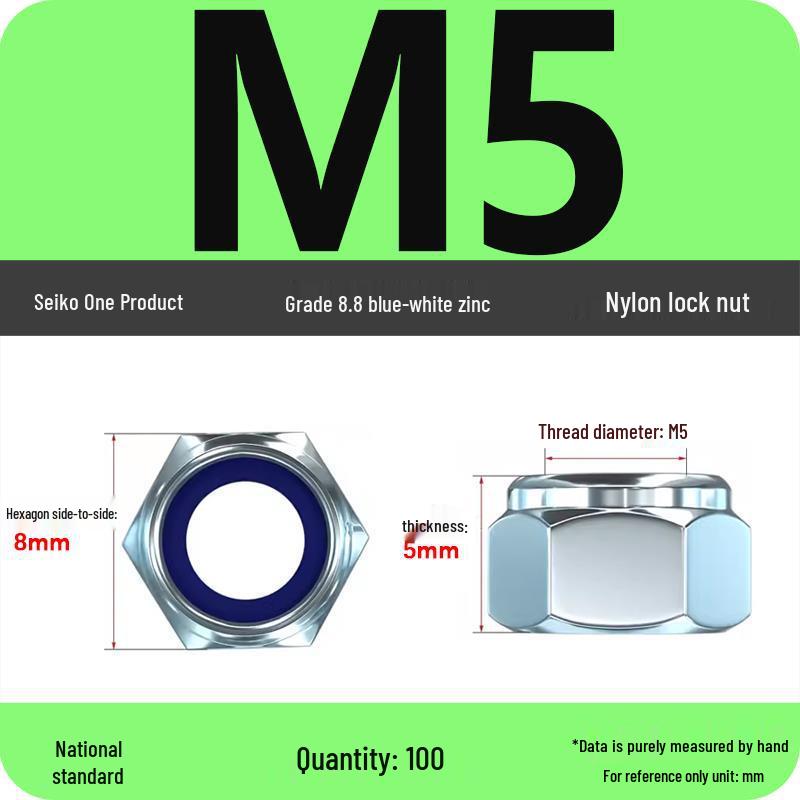 4.8-Grade Galvanized Black Nylon Anti-Loosening Self-Locking Nut for M3-M10 Threads
