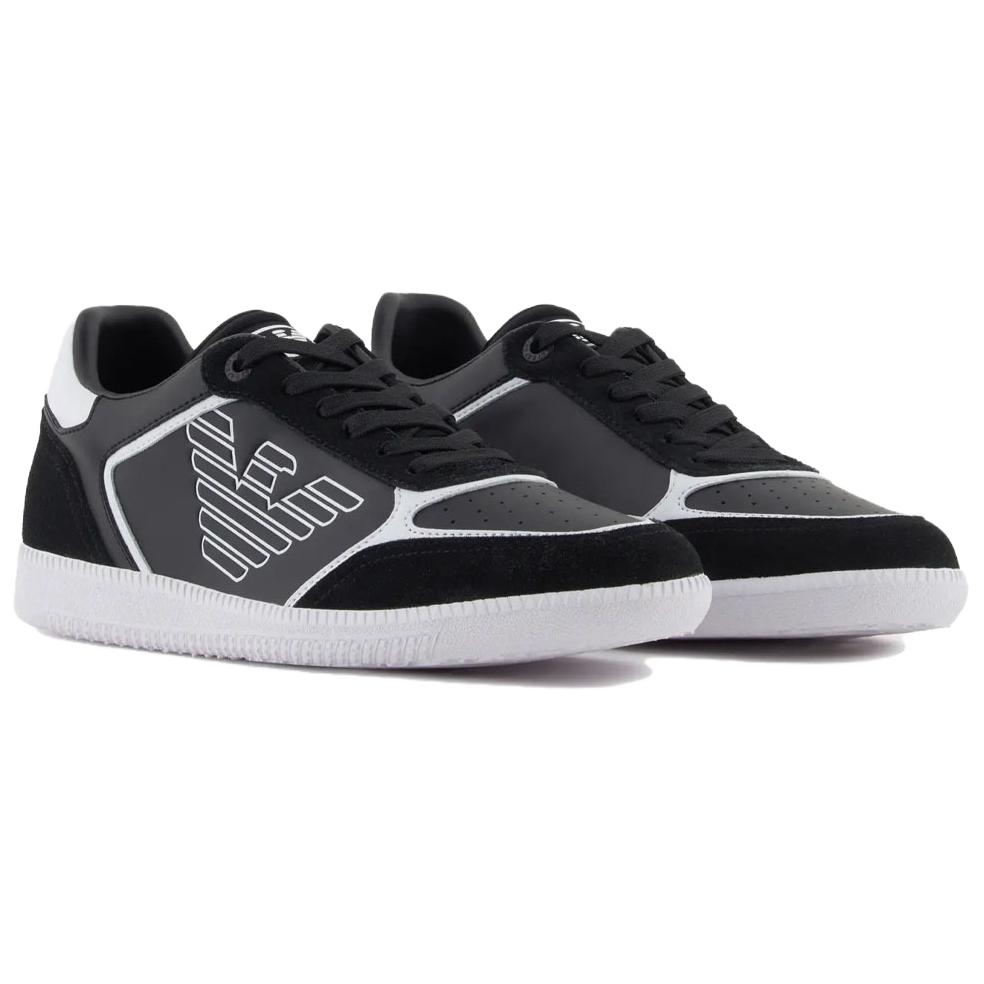 Emporio Armani EA7 Leather Lace-Up Round Toe Flat Low-Top Sneakers Unisex sneaker Black 7X000405AF19826MC001
