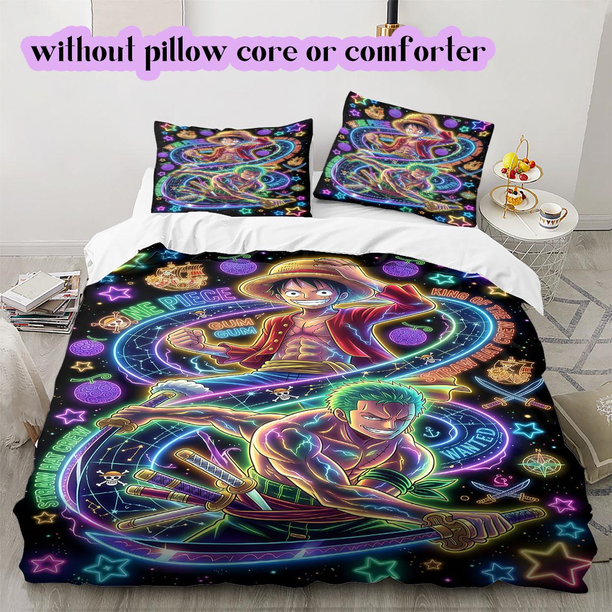 One Piece Anime Kunst Bettbezug 3-teiliges Set, Bedruckte Cartoon Bettwäsche, Coole Ästhetische Bettdecke für Schlafzimmer Design_LIAN EU Single 135*200cm/53x79in 3pcs