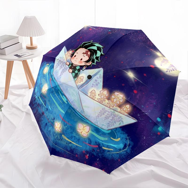 1PC Automatic Folding Umbrella Demon Slayer Tanjiro Pattern 8 Ribs Portable Foldable Travel Umbrella Christmas Birthday Gift