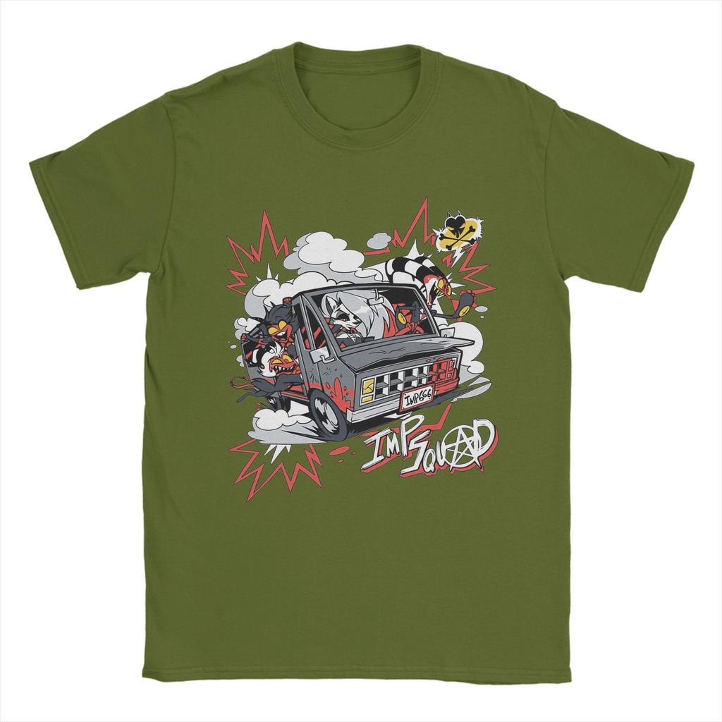 Men's T-Shirt I.M.P Squad Hazbins Hotels Vintage Pure Cotton Tees Short Sleeve  T Shirts Crew Neck Clothing Adult