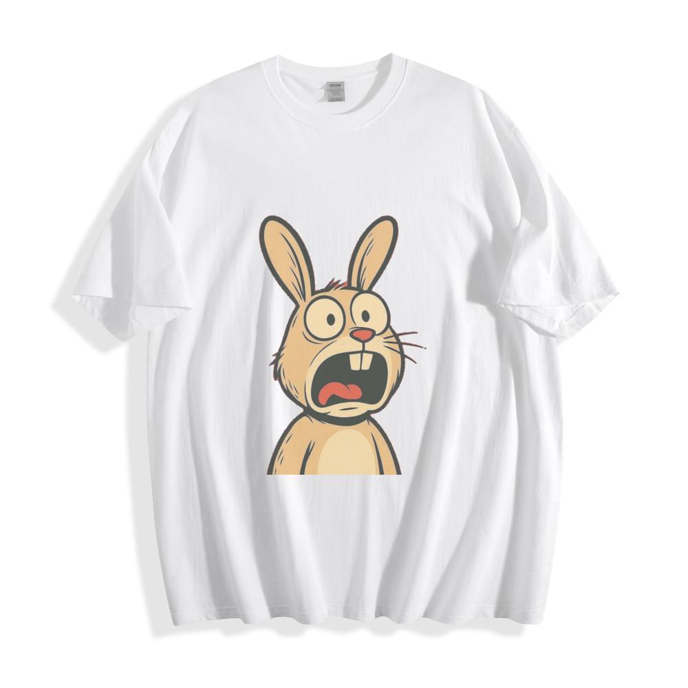 Shocked Bunny Cartoon T-Shirt - Hilarious Wide-Eyed Woodland Unisex Tee