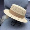 Korean Version of Light Luxury Raffia Flat Top Small Brimmed Hat Children's Summer Sun Protection Straw Hat Simple Flat Top Hat Sun Hat