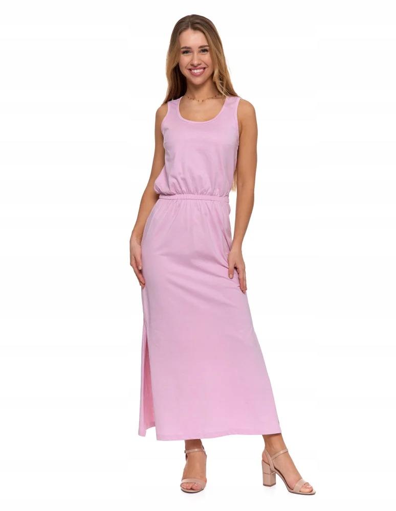 Women's Maxi Cotton Dress Comfortable with Side Slit Loose MORAJ L PINK