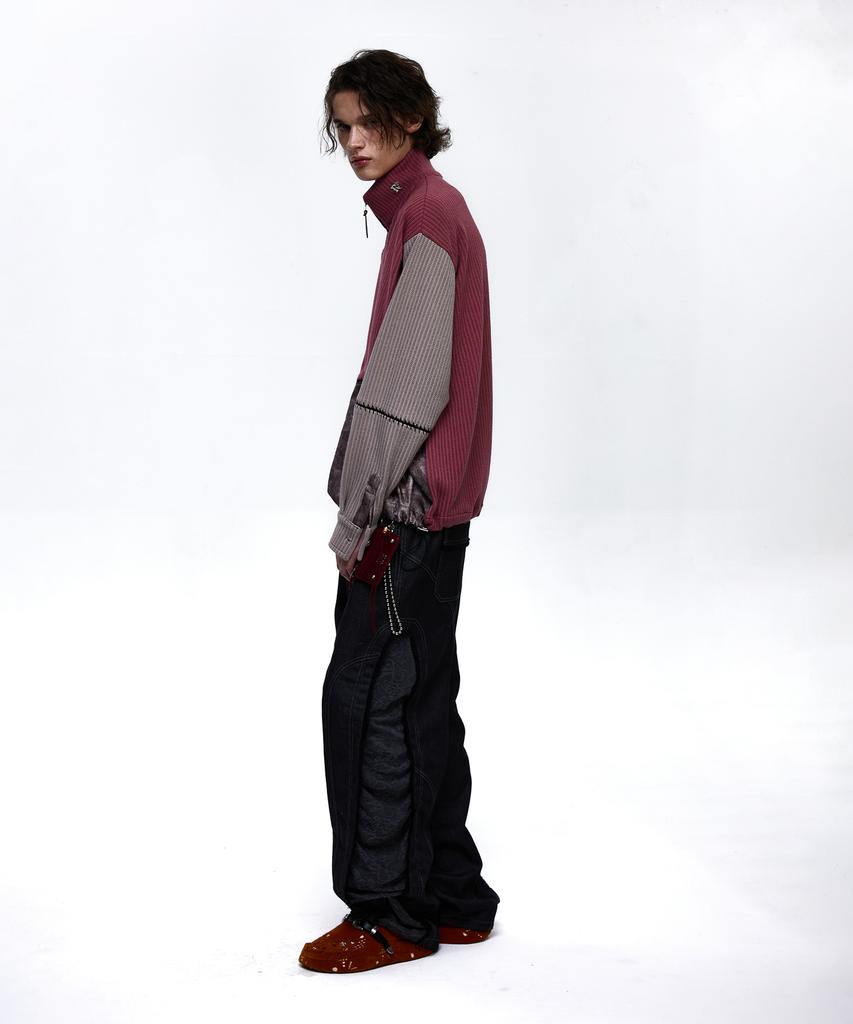 Aleseueseussi Incision Jacquard Mixed Pants - Black