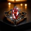 Female Red Zircon Stone Engagement Ring Set Vintage Black Gold Color Bridal Wedding Bands Party Jewelry For Women