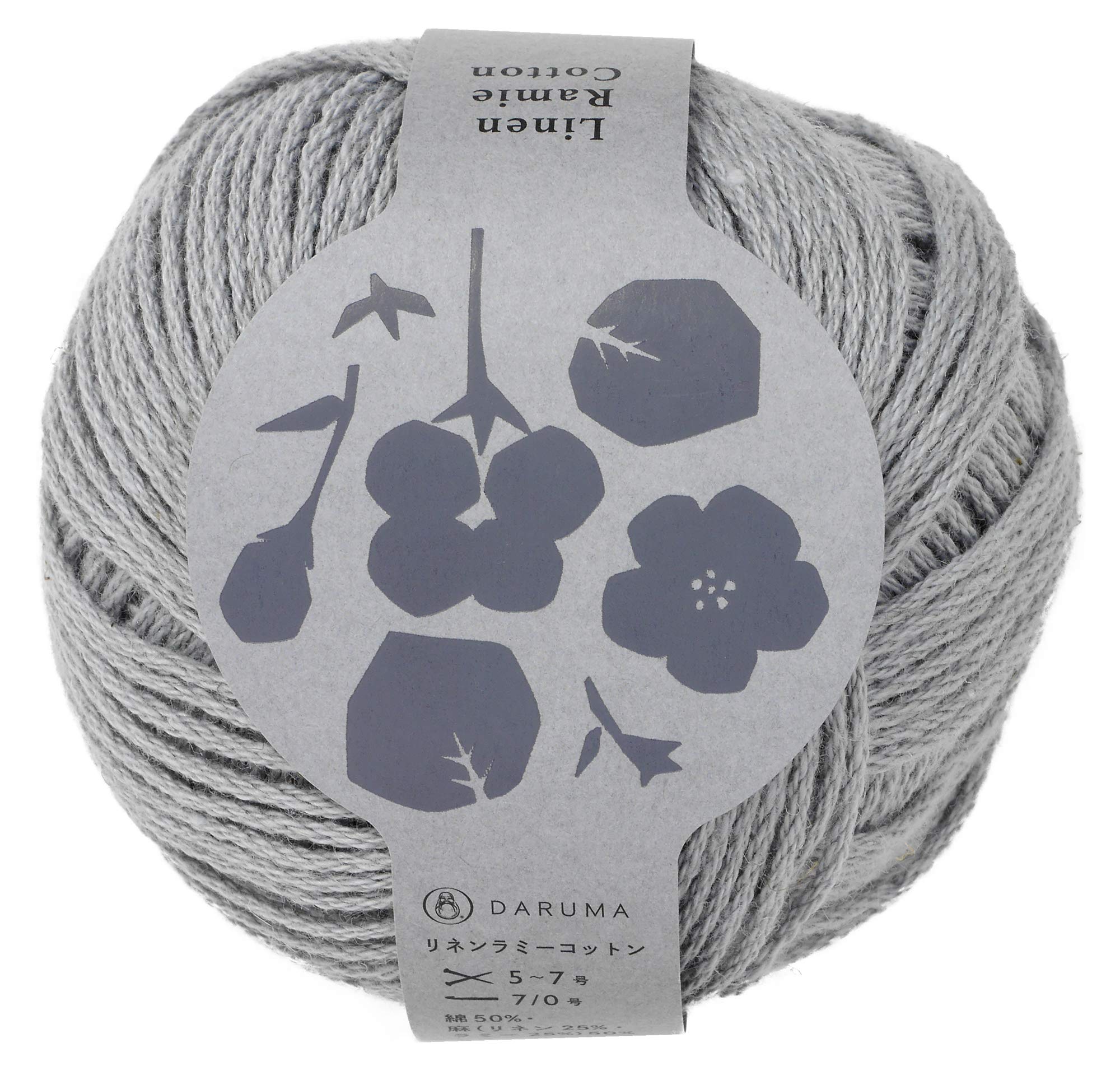 

Пряжа Yokota DARUMA Лен Рами Хлопок Средней Толщины Серая 50г 102м Набор 5 мотков 4180 Цв.6 Прибл. серый