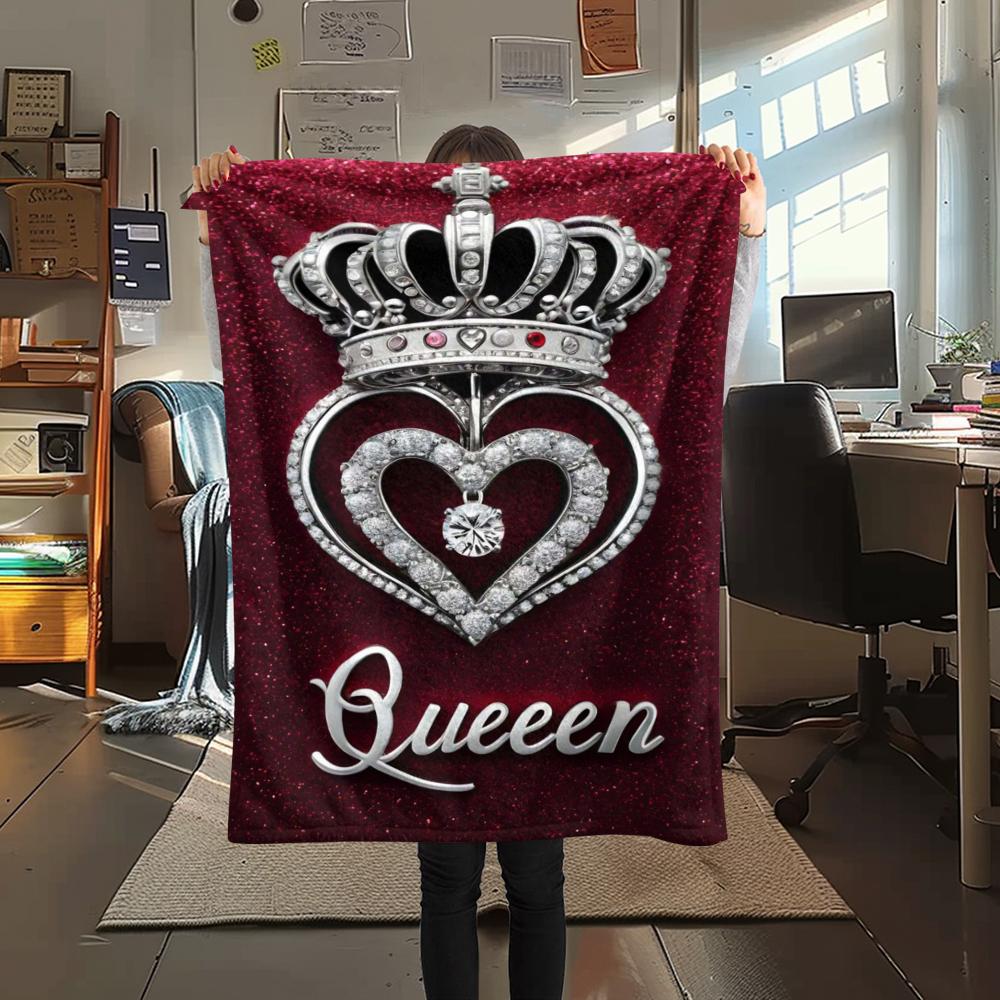 1Pc King or Queen Print Flannel Blanket, High quality Comfortable for All Seasons, Home Decor, Warmth and Comfort, Perfect for Gifts