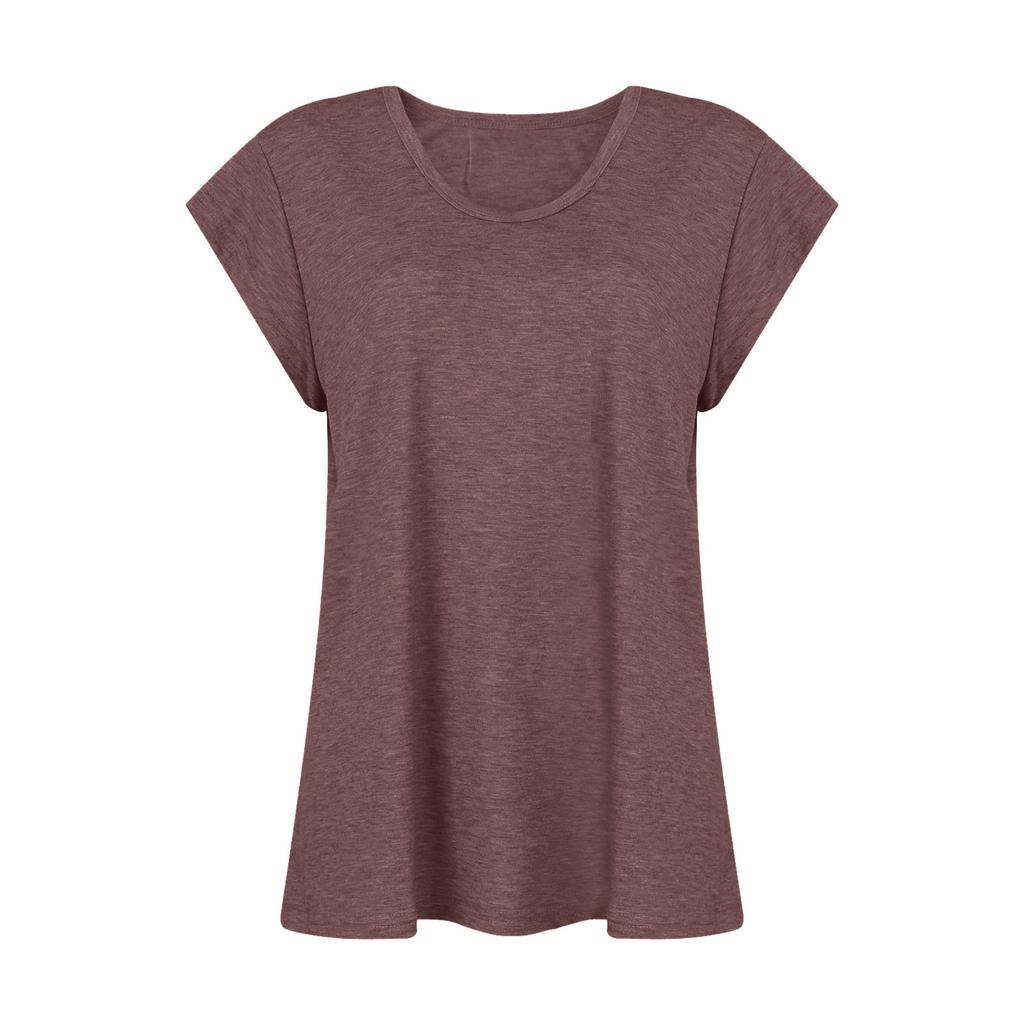 Women's Fashion Color Cap Sleeve V Neck Casual Loose Short Sleeve T-Shirt Top