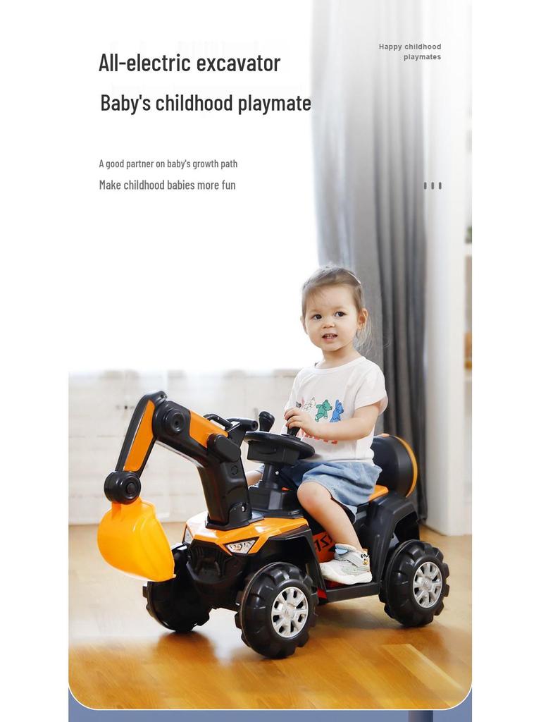 Excavator electric pentru copii: Jucărie de inginerie cu pedale mari cu 4 roți și muzică