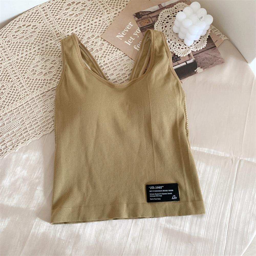 

Женская цельная укороченная майка из ледяного шелка со встроенным бюстгальтером, милый однотонный повседневный укороченный топ с открытой спиной и грудью P One Size