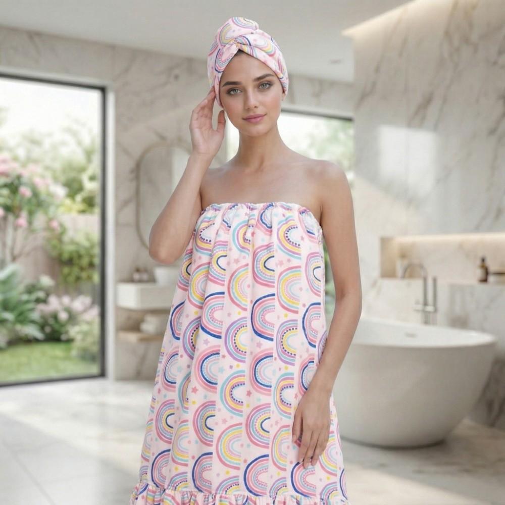 Soft Bath Skirt and Hair Wrap Set Breathable Universal Women Shower Towel Dress Absorbent Large Size Bathrobe Swimming