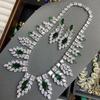 Austrian Court Peacock Emerald Water Drop Necklace Vintage Plated 18K Gold, Feather Zircon Earrings Set