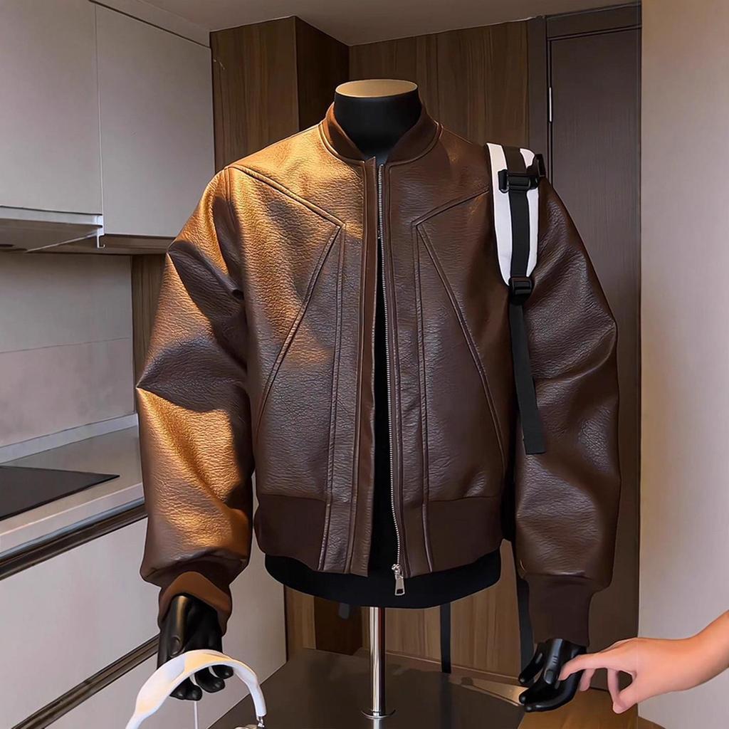 Stylish Black Men's Leather Motorcycle Jacket for Autumn and Spring