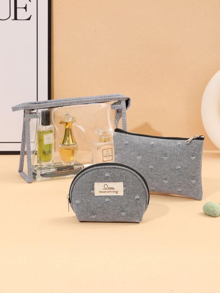 Transparent PVC Travel Cosmetic Bag Set - Waterproof, Portable, Three-Piece Toiletry Organizer for Ladies