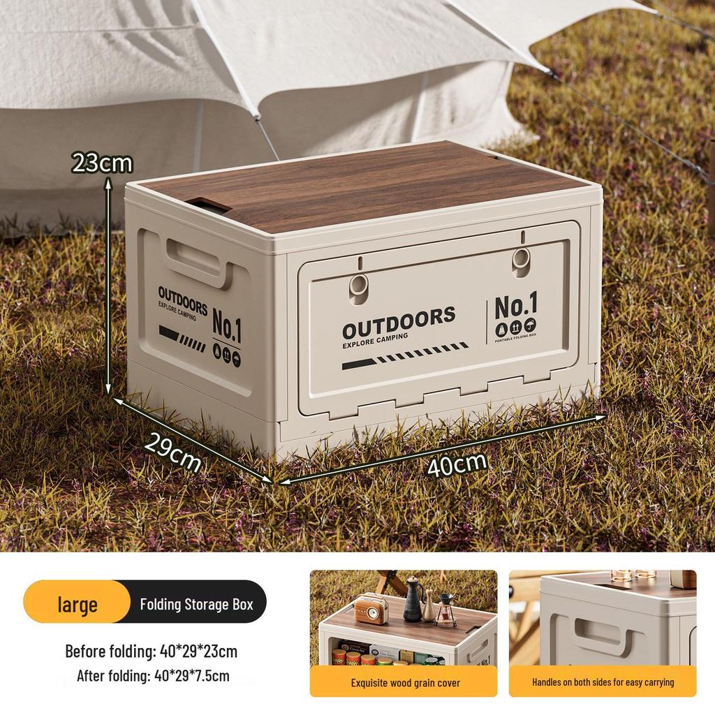 Extra Large Outdoor Storage Box: Side-Opening, Wood Lid, Foldable Camping & Car Trunk Organizer