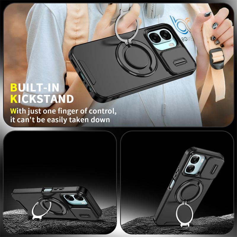 Shockproof Armor Slide Lens Camera Protect Case For OPPO A6 A6X A6S 4G 5G Phone Cases Magnetic Ring Stand Holder Bracket Cover