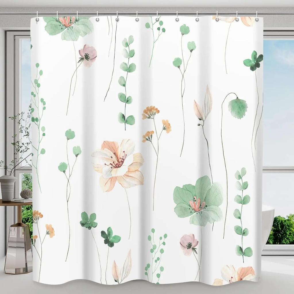Aquarell Blumiges Duschvorhang Frühling Salbei Blumig Botanisch Vorhang Polyester Stoff Duschvorhang Badezimmer Dekoration Mit Haken