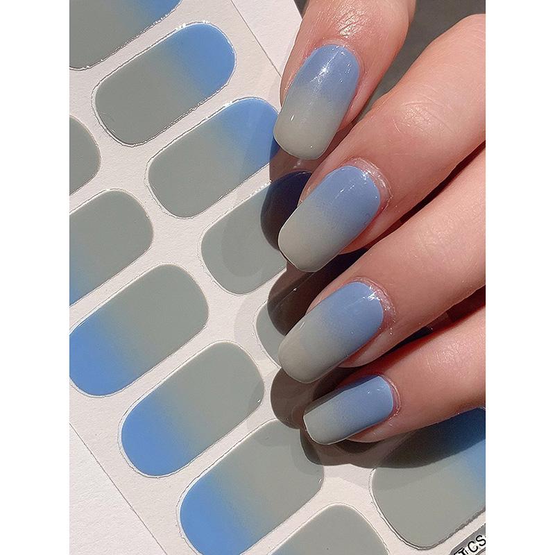 Naakt Semi-uitgeharde Gel Nail Wraps Sticker Langdurige Uv Led Lamp Franse Nagel Decal Omber Nagel Waterdicht Semi-uitgehard Sticke 16tips