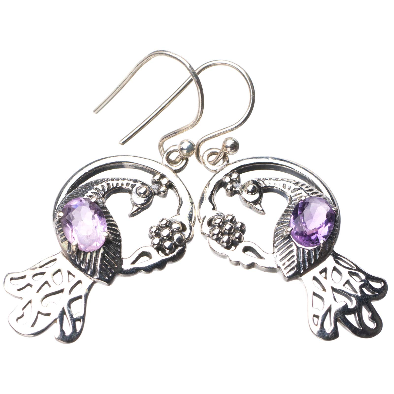 

StarGems® Natural Amethyst Peacock Handmade 925 Sterling Silver Earrings 1.75 E1176