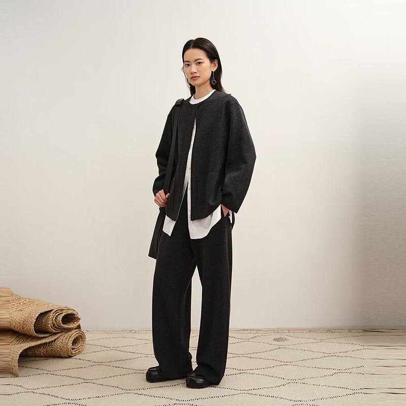 LESS 2025 Winter Collarless H-Line Mid-Length Cardigan