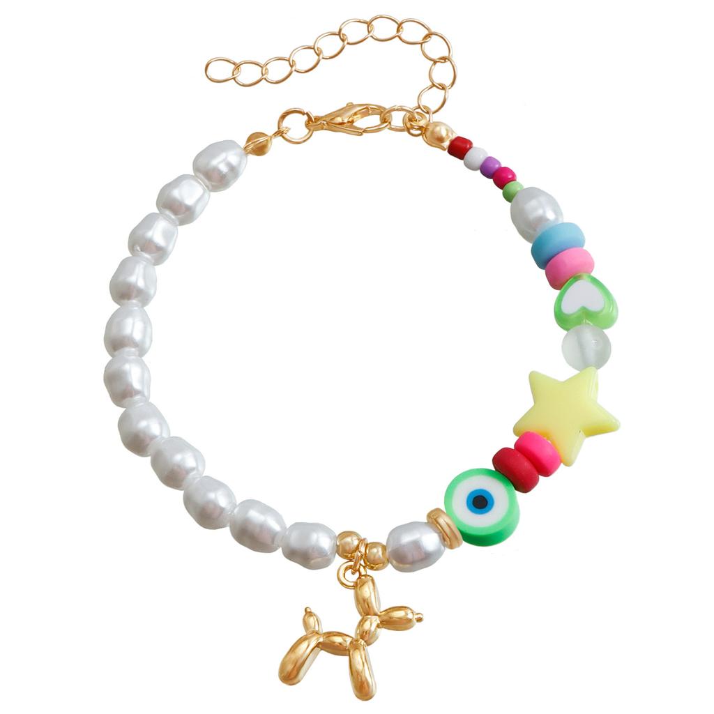 Ins Internet celebrity children's fun balloon puppy pendant bracelet, imitation pearl beaded bracelet