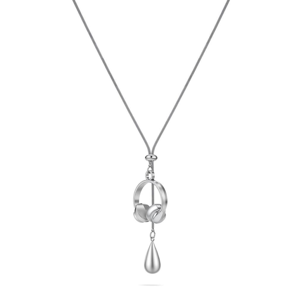 Silver Water Drop Earphone Pendant Necklace for Women and Men - Titanium Steel Sweater Chain with High-End Autumn and Winter Style.