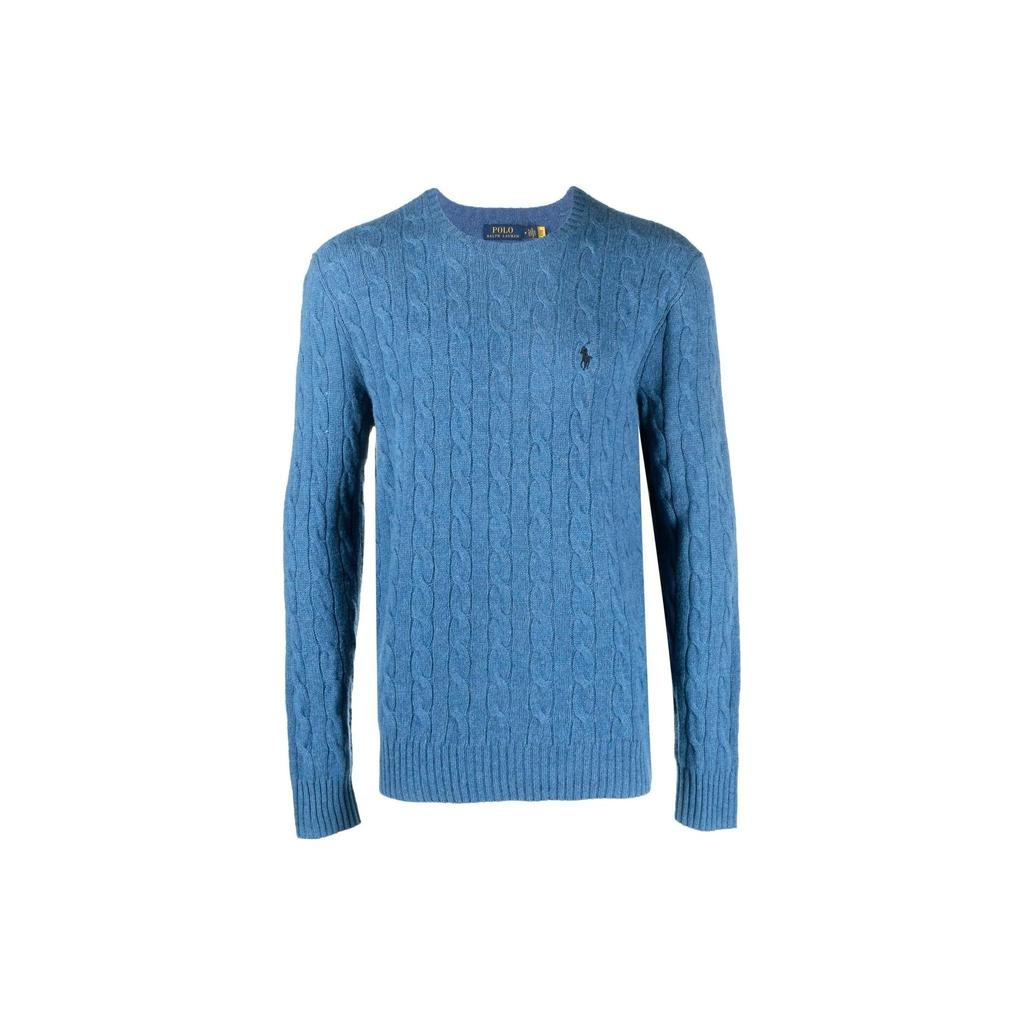 Polo Ralph Lauren FW22 Solid Logo Crew Neck Knit Cashmere Sweater Men sweater Blue 710876762-008
