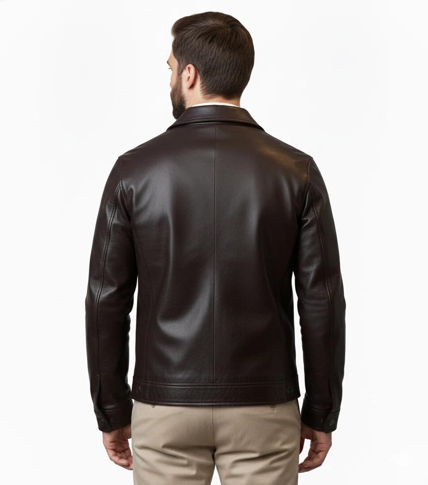 Lambskin Leather Motorcycle Causal Party Genuine Handmade Men Jacket Dark Brown
