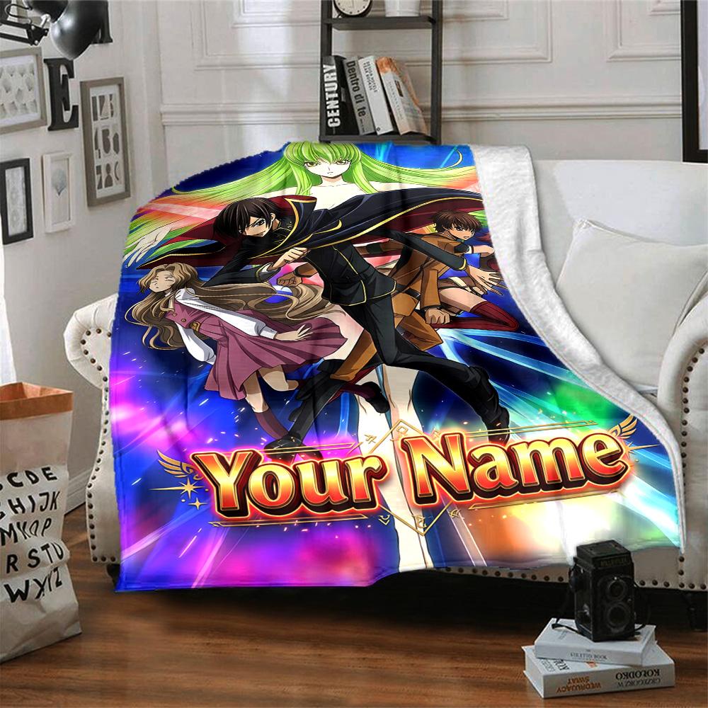 1pc Code Geass Blanket with Custom Name, Gift, for Men and Women, Soft Blanket, Good for Sofa Bed Couch Travel, Lightweight Flannel Blanket
