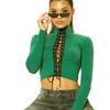 European and American tight-fitting slim-fitting front straps women's summer bottoming shirt exposed navel slim-fitting wearing bottoming women