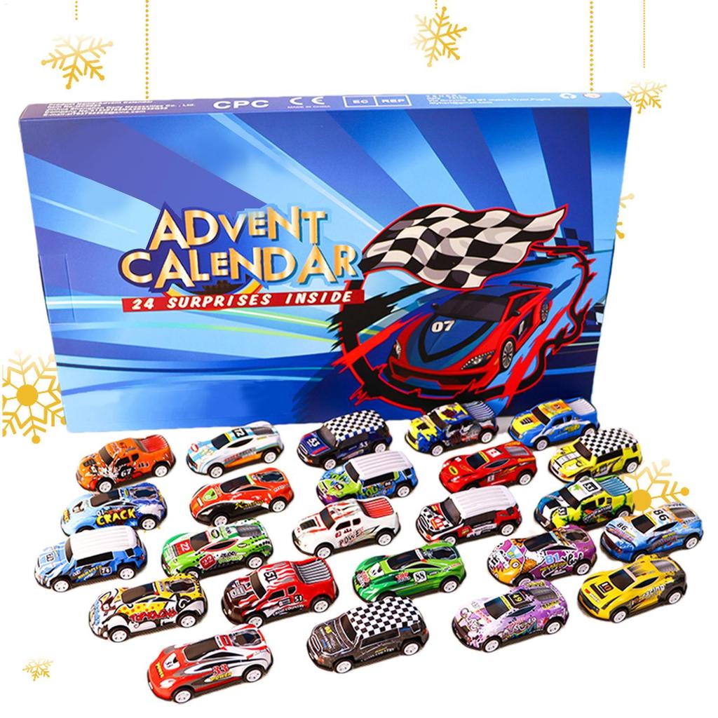 Christmas 24-day Countdown Blind Box Toy Pull Back Cars Toy for Children Gift Digital Racing Car and Christmas Advent Calendar