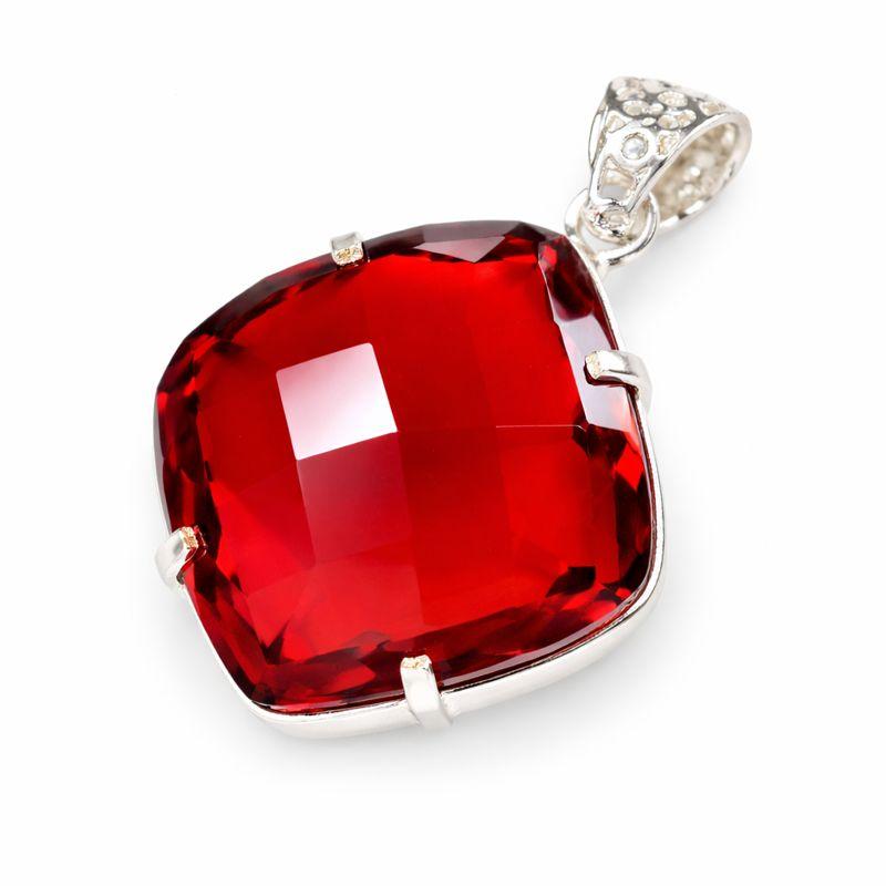 

Natural Red Topaz 96ct Fancy Cut 925 Sterling Silver Pendant Certified 36 mm approx червоний