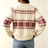 Women's Round Neck Buttoned Cardigan Sweater, Loose Fit Floral Knit Pattern