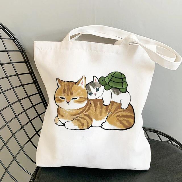 Kawaii coelho gatos dos desenhos animados sacos de compras bolsas lona sacos de ombro mulher sacos de compras alta capacidade bolsa de praia